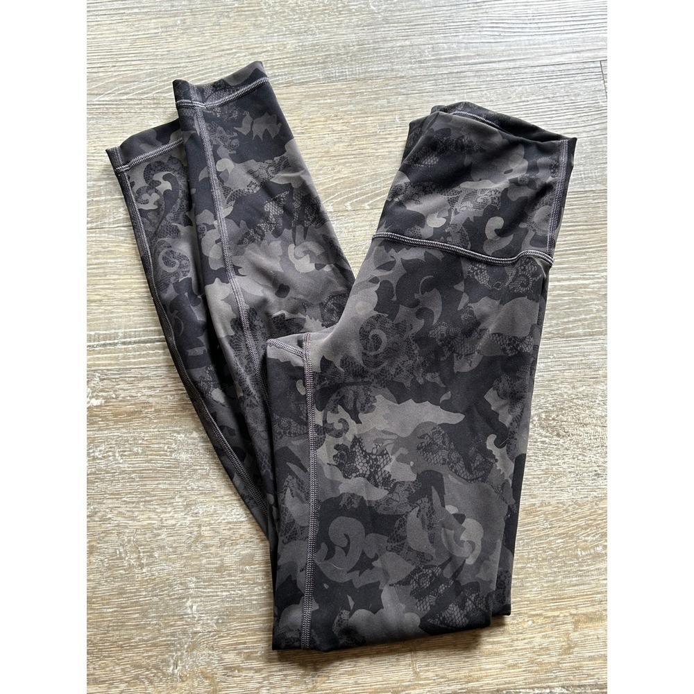 F20 Lululemon Wunder Under High Rise Leggings Camo Lace Multi Grey Womens Size 4